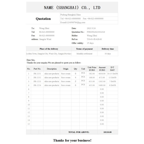 Free Download Elegant & Practical Quotation Template in English